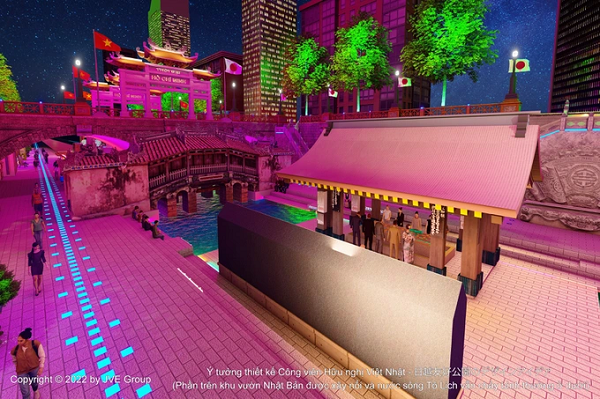 Không gian văn hóa Nhật Bản tại Công viên Hữu nghị Việt-Nhật trên sông Tô Lịch (Mô hình Chùa Cầu Nhật Bản).