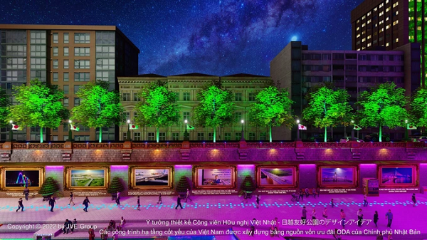 Phối cảnh 3D ảnh các công trình hạ tầng cốt yếu của Việt Nam được xây dựng bằng nguồn vốn ưu đãi ODA của Chính phủ Nhật Bản tại Công viên Hữu nghị Việt-Nhật trên sông Tô Lịch.
