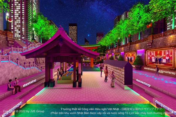 Không gian văn hóa Nhật Bản tại Công viên Hữu nghị Việt-Nhật trên sông Tô Lịch (nước sông Tô Lịch vẫn chảy bình thường ở dưới).