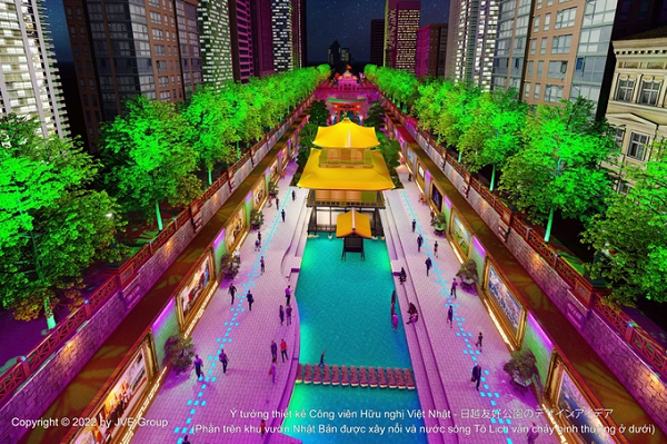 Không gian văn hóa vườn Nhật Bản tại Công viên Hữu nghị Việt-Nhật trên sông Tô Lịch.