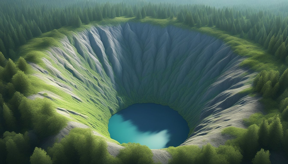 Các giả thuyết về nguồn gốc của nó bao gồm va chạm thiên thạch, hoạt động núi lửa, hay thậm chí là UFO, nhưng chưa giả thuyết nào được chứng minh rõ ràng.(Ảnh: Factual America)