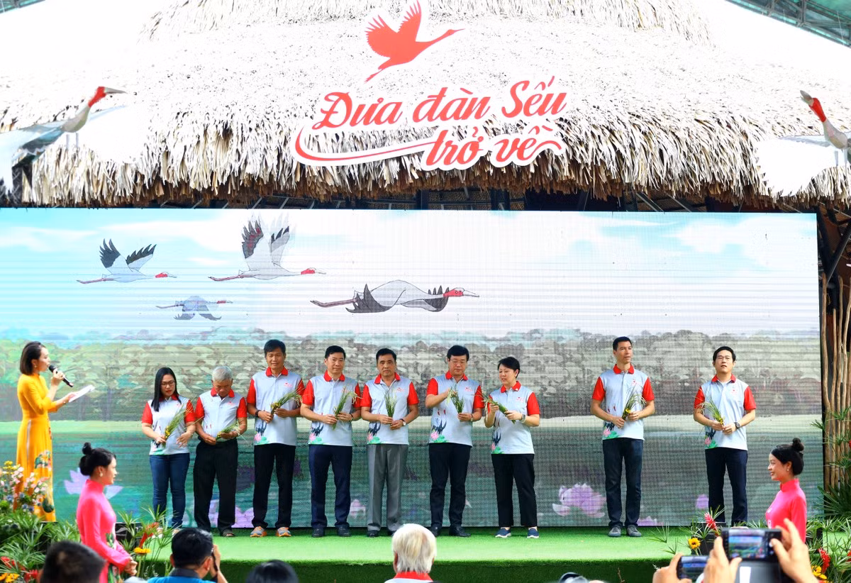 Mới đây, Đồng Tháp đã công bố Đề án Bảo tồn và Phát triển sếu đầu đỏ tại Vườn Quốc gia Tràm Chim giai đoạn 2022-2032. Mục tiêu của đề án là phục hồi và phát triển sếu đầu đỏ bằng cách nuôi và thả lại tự nhiên. Trong 10 năm tới, dự kiến sẽ đưa về Tràm Chim 100 cá thể sếu từ Thái Lan. Đề án nhận được sự ủng hộ từ nhiều tổ chức quốc tế như WWF, Hội Sếu quốc tế, và các vườn thú. (Ảnh: Tiền phong)