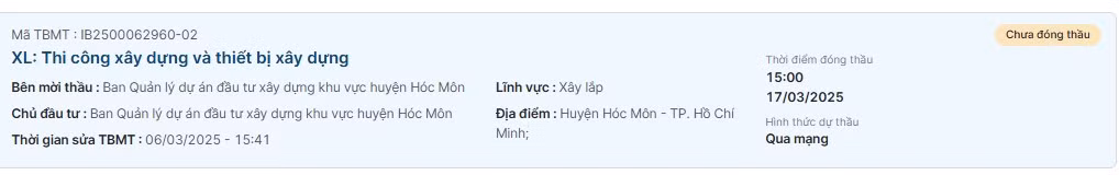 TP HCM: Ban QLDA Hoc Mon tim nha thau cho 3 goi xay lap tien ty