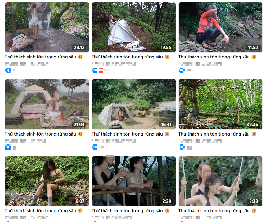 Người dùng mạng Facebook những ngày qua thường xuyên bắt gặp những dạng video với từ khóa “Thử thách sinh tồn trong rừng sâu”, thế nhưng nội dung "sinh tồn" thì ít, mà câu view lại là chủ yếu. Những video này sử dụng các nữ diễn viên ăn mặc hở hang, phản cảm để nhằm thu hút sự chú ý.