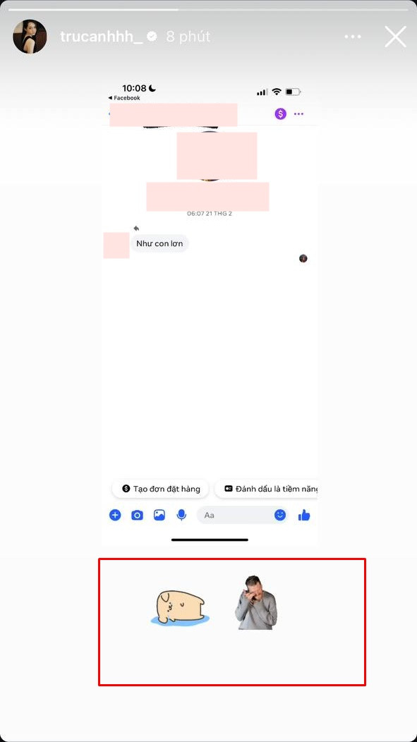 Mới đây, Trúc Anh cũng đăng tải ảnh chụp màn hình tin nhắn của một tài khoản mạng, có nội dung body shaming (miệt thị ngoại hình) cô.