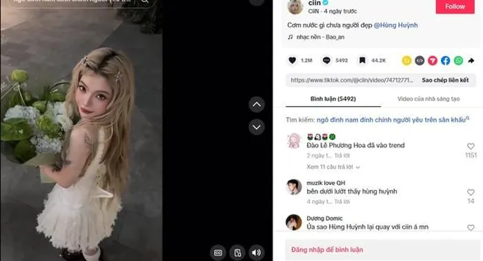 Hot TikToker CiiN dù chỉ đăng đoạn video ngắn với "Anh trai say hi" Hùng Huỳnh cùng với tiêu đề "cơm nước gì chưa người đẹp" cũng đã bỏ túi 1,2 triệu thả tim, với hơn 5 nghìn lượt bình luận.
