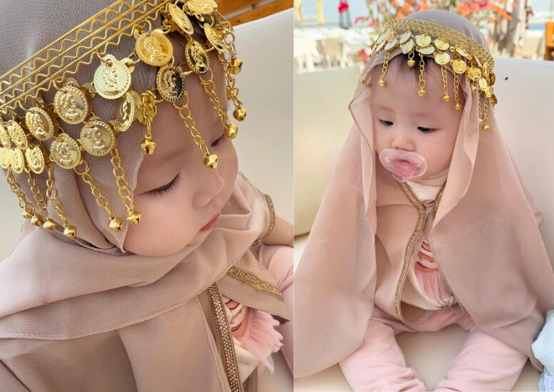 Con gái Phương Oanh được mẹ "dát vàng" khi cho đeo nhiều trang sức lấp lánh