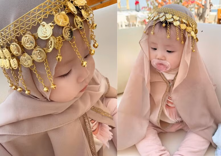 Con gái Phương Oanh được mẹ "dát vàng" khi cho đeo nhiều trang sức lấp lánh