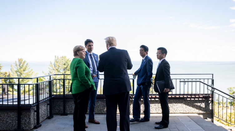 Tổng thống Trump trao đổi với các nhà lãnh đạo Đức, Canada và Nhật Bản. Ảnh: Twitter.