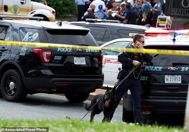 Một đơn vị cảnh sát K-9 có mặt tại hiện trường. Ảnh: AP.