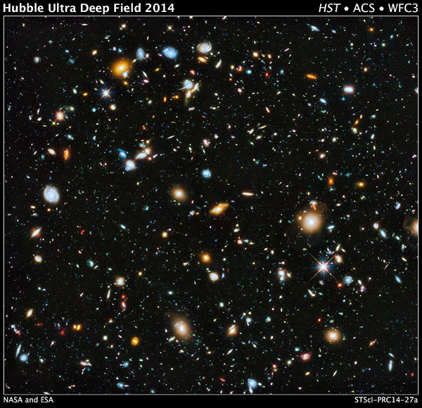 Bức ảnh ấn tượng này có tên là Hubble Ultra Deep Field được chụp bằng Wide Field Camera 3, một dạng camera góc rộng mà nhiều người hay sử dụng hiện nay, tổng hợp từ những tấm hình riêng lẻ chụp trong khoảng thời gian 2002 tới 2012.