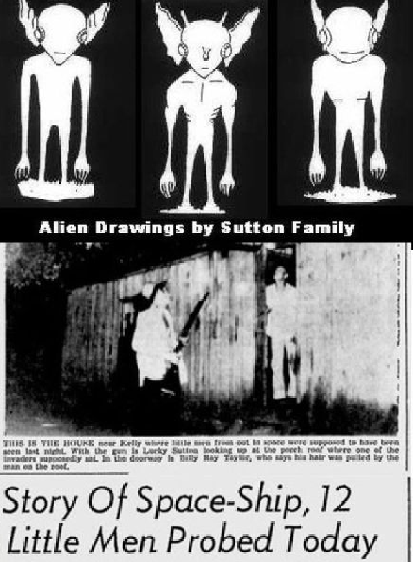 Năm 1955, người dân Kentucky, Mỹ xôn xao việc người ngoài hành tinh ghé thăm vùng Kelly-Hopkinsville. Nhiều nhân chứng trong đó có cả cảnh sát tiểu bang, cảnh sát địa phương đã báo cáo với giới chức trách việc nhìn thấy người ngoài hành tinh.