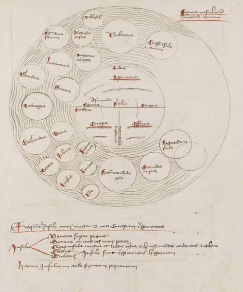 Phần chữ miêu tả sự trỗi dậy của đạo Hồi. Những tấm bản đồ tiếp theo mô tả "lưỡi kiếm Hồi giáo" càn quét châu Âu sau sự trỗi dậy của đạo Hồi bằng hình tam giác lớn kéo dài đến hai cực.