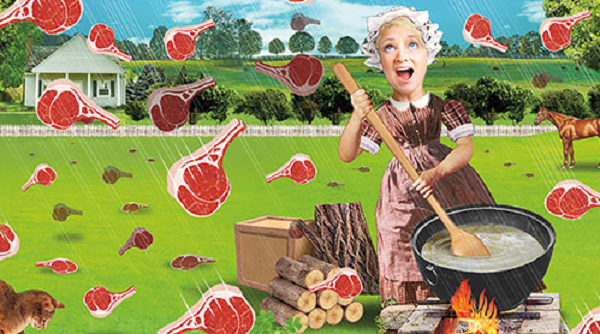 Mặc dù lúc này thịt đã khô, có phần hỏng và bốc mùi hôi, nhưng ông Gill nhận định đó là thịt bò, rơi xuống từ một độ cao tương đối, khắp trên mái nhà, đường đi, thậm chí mắc kẹt ở hàng rào.