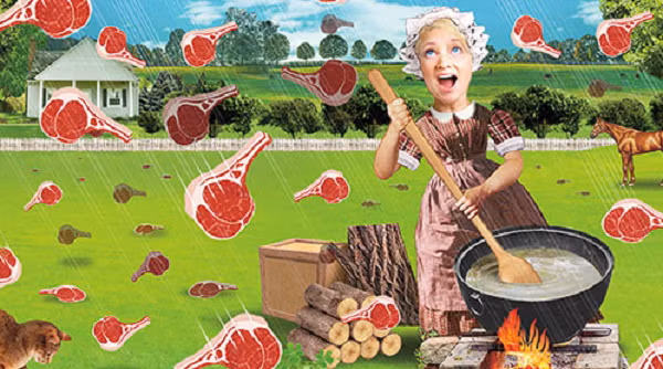 Mặc dù lúc này thịt đã khô, có phần hỏng và bốc mùi hôi, nhưng ông Gill nhận định đó là thịt bò, rơi xuống từ một độ cao tương đối, khắp trên mái nhà, đường đi, thậm chí mắc kẹt ở hàng rào.