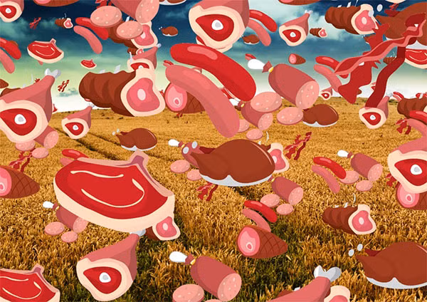  Cơn mưa thịt kỳ quái này gây bối rối cho bà Crouch, bởi lúc đó trời trong, nắng đẹp và không có mây. Nhìn lên bầu trời, bà thấy không nơi nào có thể chứa và tuôn xuống đống thịt này.