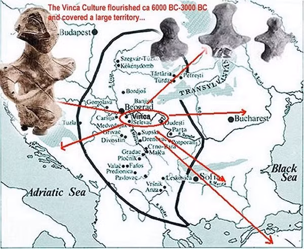 Nhiều bức tượng thời cổ đại có khuôn mặt kỳ lạ, đầu oval, mắt to lồi, mũi hẹp dài thẳng xuống che miệng nhỏ không có môi. Đến nay người ta vẫn chưa biết tại sao nền văn minh Vinca lại biến mất, nhưng có một điều chắc chắn là người Vinca là bậc thầy về kiến thức và sự đổi mới sáng tạo.