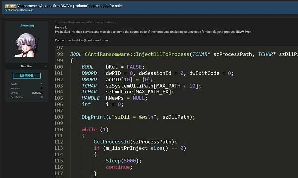 Người mua sẽ phải gửi tiền trước khi nhận dữ liệu, đồng thời có thể sở hữu độc quyền nếu trả giá gấp đôi. Phía Bkav đã xác nhận mã nguồn do "chunxong" đăng tải chính là mã nguồn một số mô-đun thành phần trong các sản phẩm của công ty.