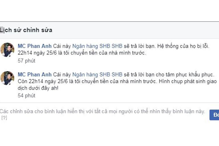 Trước nghi vấn ăn chặn tiền từ thiện, Phan Anh giải thích nguyên nhân phát sinh sai sót là do lỗi hoạt động của ngân hàng. Nam MC cũng yêu cầu mọi người không tiếp tục tung những tin đồn chưa được xác minh. Ảnh: Infonet