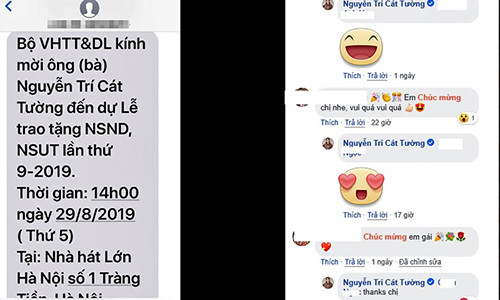 Hình ảnh đoạn tin nhắn mà Cát Tường chia sẻ.