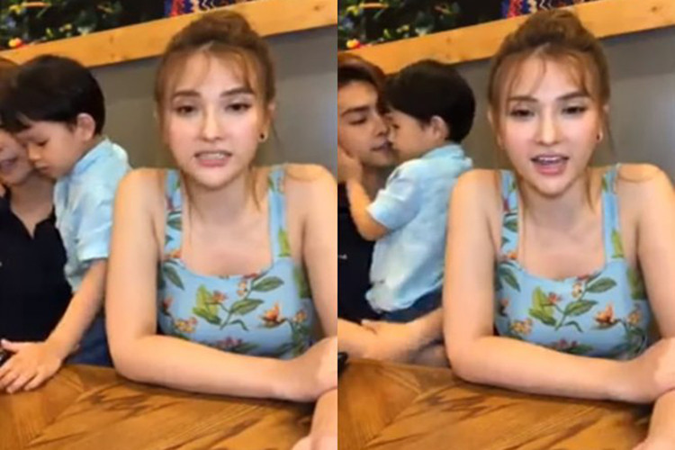 Giữa ồn ào, Kin Nguyễn thanh minh anh kéo tay bé Henry thì lỡ trúng vào cạnh bàn. Ảnh: Thời đại plus