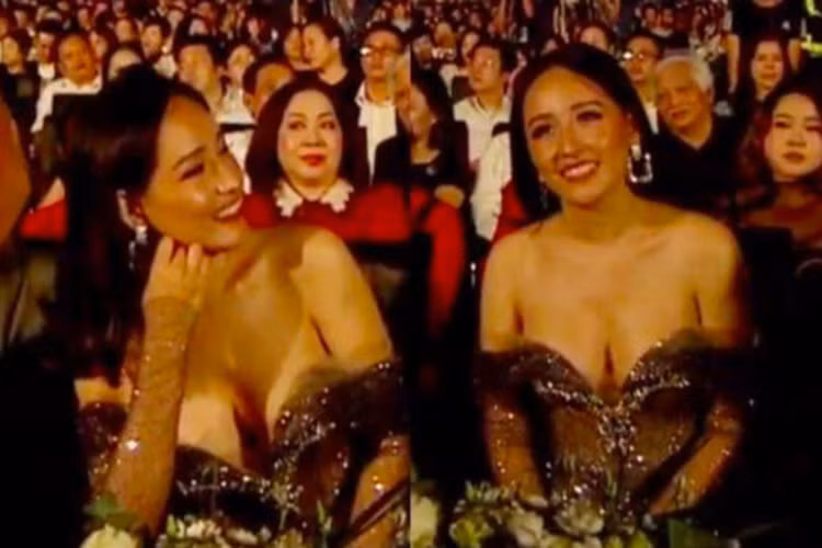 Liên quan đến sự cố suýt hớ hênh vòng một, Mai Phương Thúy chia sẻ: "Vụ váy với áo, mình biết sai rồi. Lần sau sẽ trùm kín nên mọi người thứ lỗi nhé". Ảnh: VTC