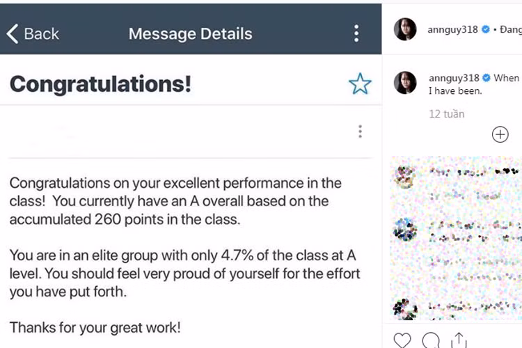 Nữ vlogger khoe được điểm A khi học tại Mỹ.