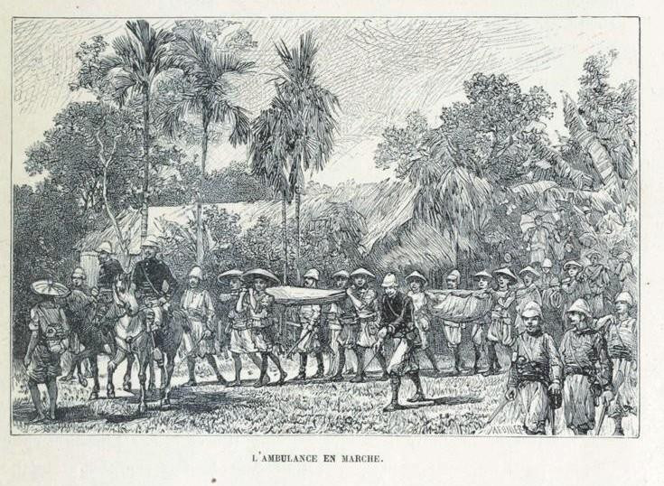 Vận chuyển thương binh bằng cáng.