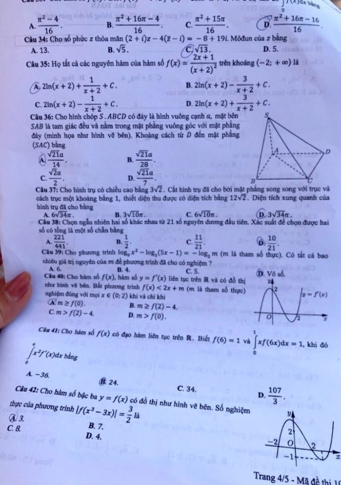 Đề thi Toán mã 105.