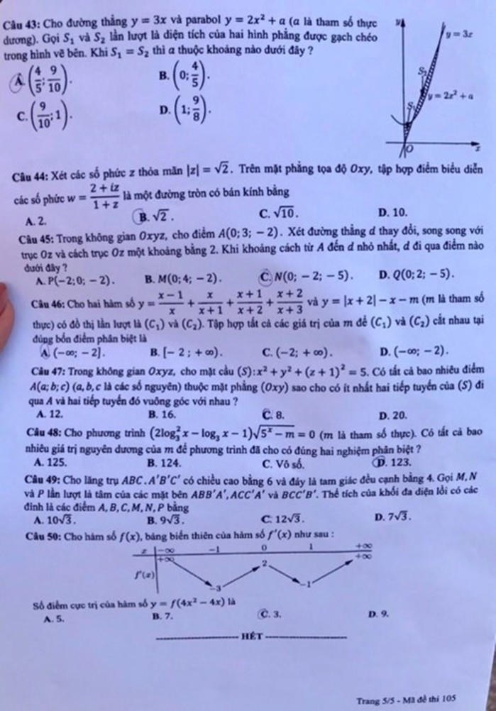 Đề thi Toán mã 105.