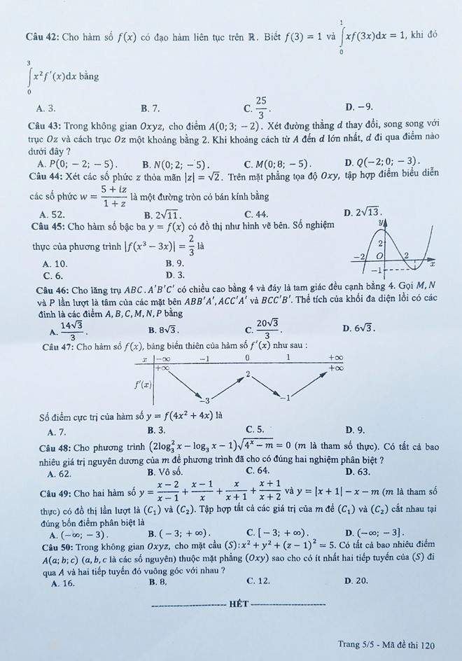 Đề thi Toán mã 120.