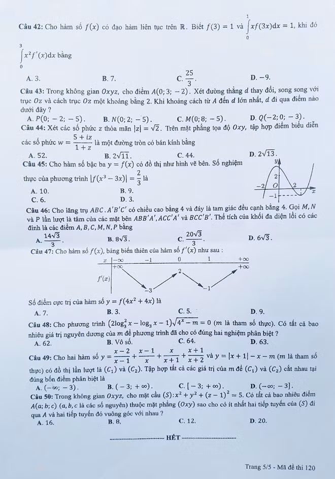 Đề thi Toán mã 120.