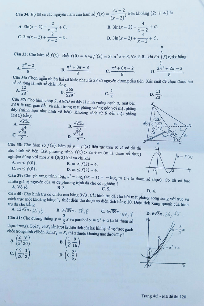 Đề thi Toán mã 120.