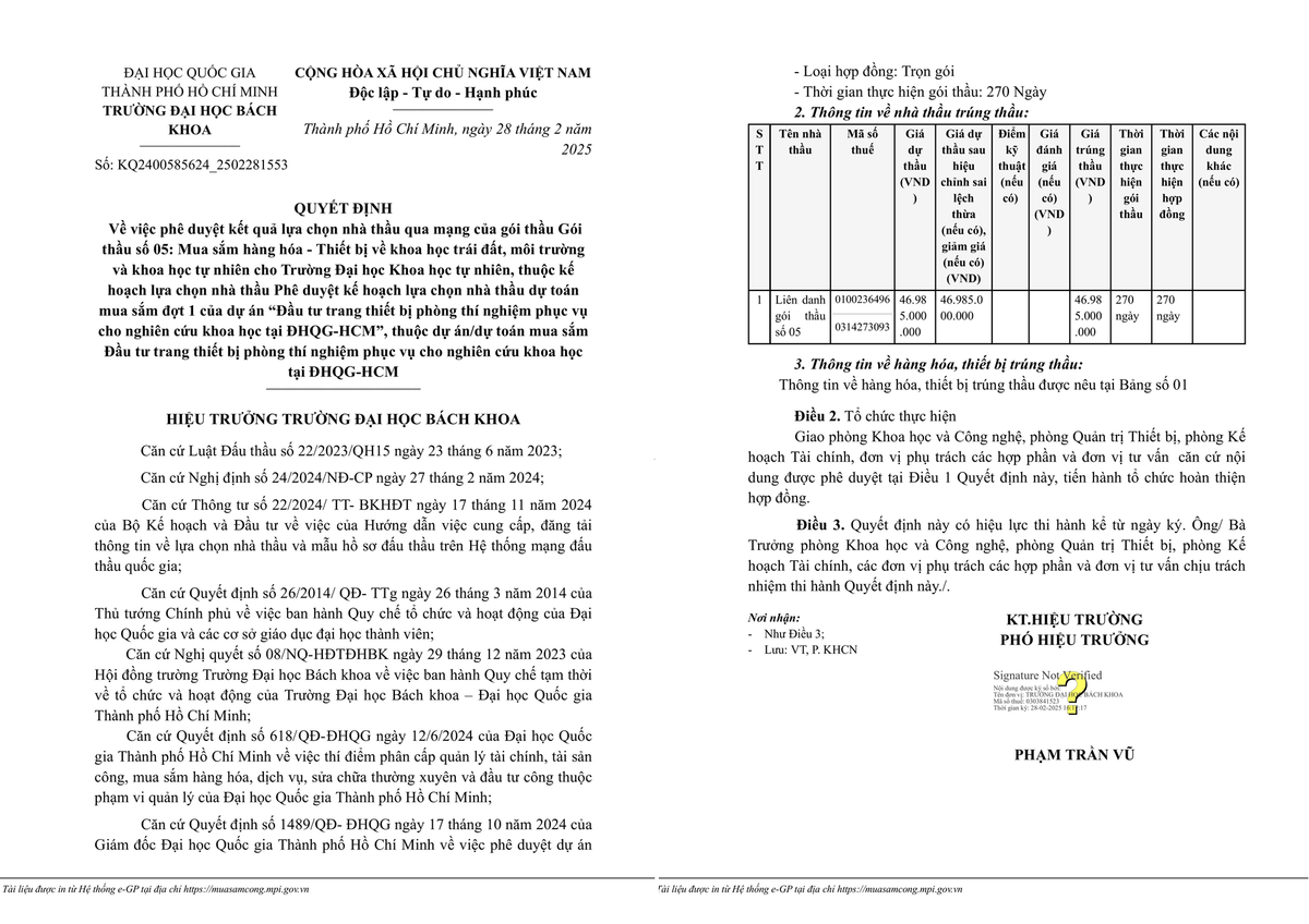 TP HCM: ĐH Bách Khoa đã chọn được nhà thầu cho gói thầu số 05 TP HCM: DH Bach Khoa da chon duoc nha thau cho goi thau so 05