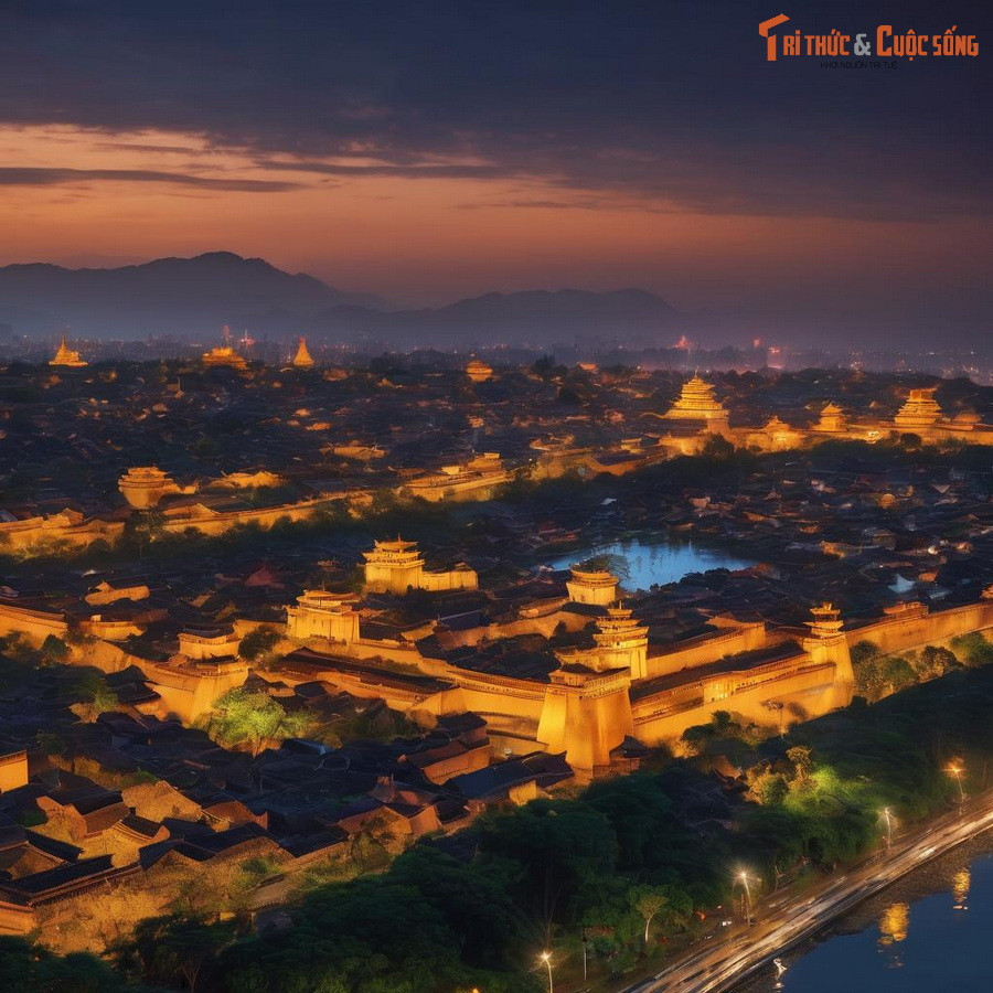 Kinh thành Huế nhìn từ trên cao rất "siêu thực" trong hình ảnh của AI.