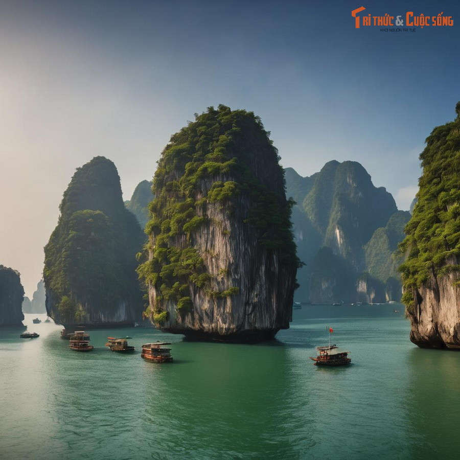 Khung cảnh vịnh Hạ Long phiên bản AI vẫn kỳ vĩ như đời thực.