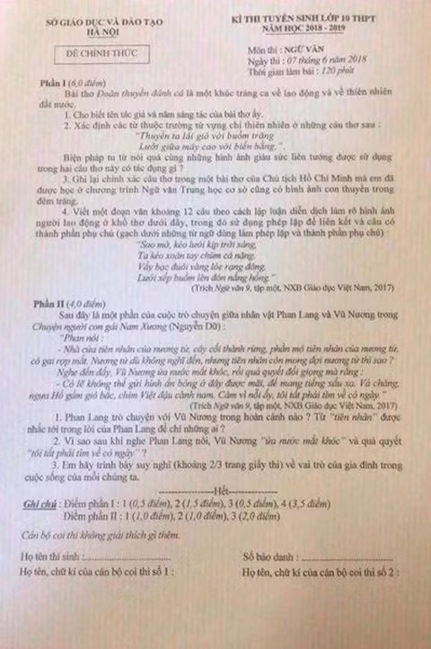 Đề thi văn lớp 10 năm 2018 nghi bị lộ. Nguồn ảnh: ANTĐ