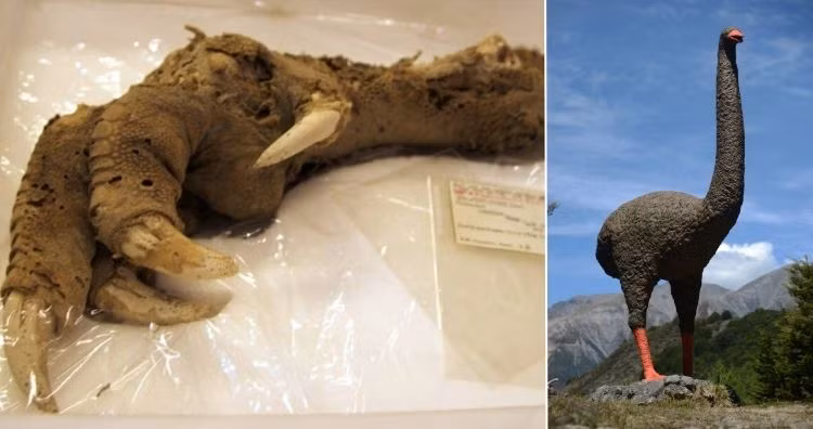 Năm 1987, trong khi đào xuống một hang động ở núi Owen ở New Zealand, một nhóm các nhà khảo cổ học đã tìm thấy móng vuốt của một con chim khổng lồ còn có chút thịt và cơ bắp vẫn còn dính trên đó.