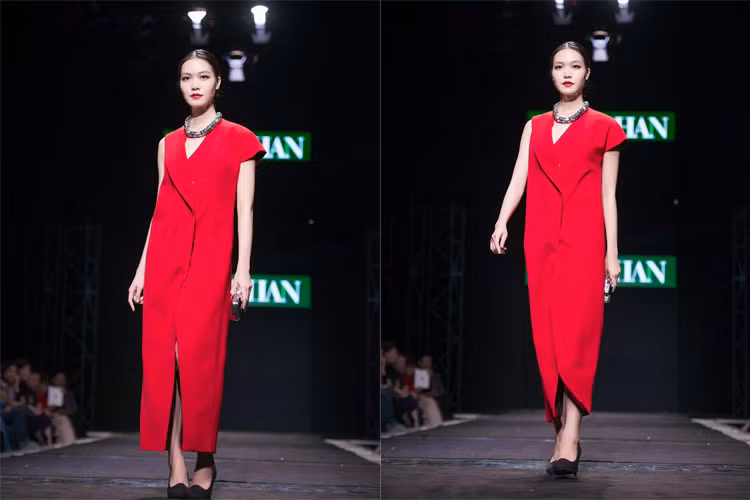 Hoa hậu Thùy Dung tự tin sải bước trên sàn catwalk.