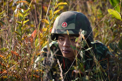 Cán bộ, chiến sĩ Trung đoàn 141 lợi dụng địa hình, địa vật cơ động vào vị trí xuất phát xung phong.