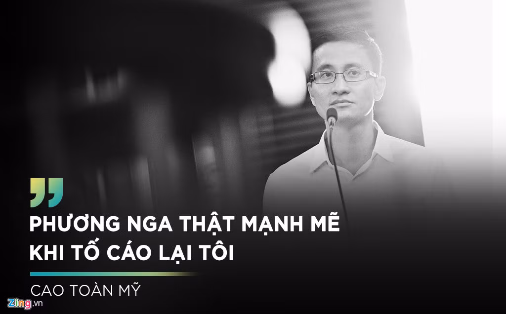 Trong phiên xét xử sáng 22/6, khi được HĐXX thẩm vấn, Cao Toàn Mỹ tuyên bố: "Phương Nga đã có quyết định vô cùng mạnh mẽ chính là tố cáo lại tôi, khiến tôi vô cùng bất ngờ".