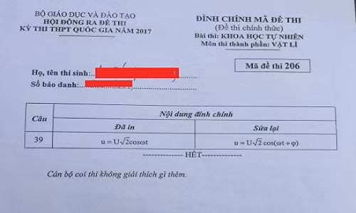 Bo GD-DT noi gi ve ma de mon Vat ly phai dinh chinh?