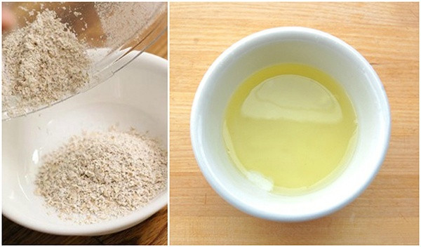 Nếu bạn sử dụng bột yến mạch xay mịn, bạn có thể cho mật ong và dầu oliu vào cùng bột yến mạch và đánh đều tay cho yến mạch mịn. Ảnh: maihan.