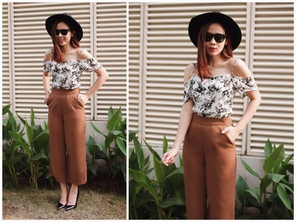 Lưu Hương Giang ghi điểm tuyệt đối với áo hai dây trễ vai và quần culottes. Ảnh: vietq.