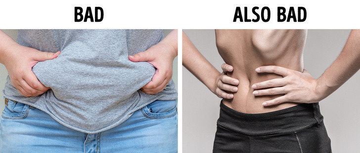 Cân nặng không lành mạnh cũng là một nguyên nhân có thể gây ra vấn đề với nồng độ hormone, từ đó dẫn đến rối loạn rụng trứng, chu kỳ kinh nguyệt không đều và làm tăng nguy cơ sảy thai. Ảnh: brightside.