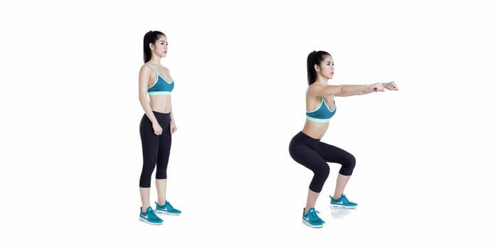 Khi thực hiện bài tập squat, bạn cần lưu ý không được đưa đầu gối vào gần nhau vì việc làm này dễ gây chấn thương. Ảnh: thethaominhphu.