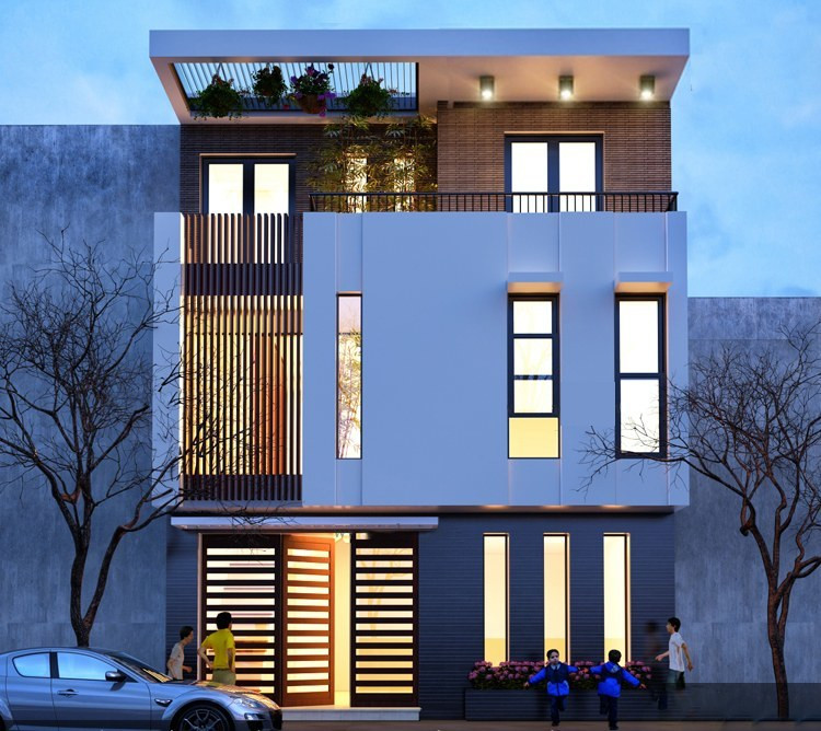 Những khối hình vuông đan xen những ô kính trong suốt, sự kết hợp hài hòa giữa các gam màu nhẹ nhàng, tinh tế kiến tạo một mặt tiền đẹp mắt