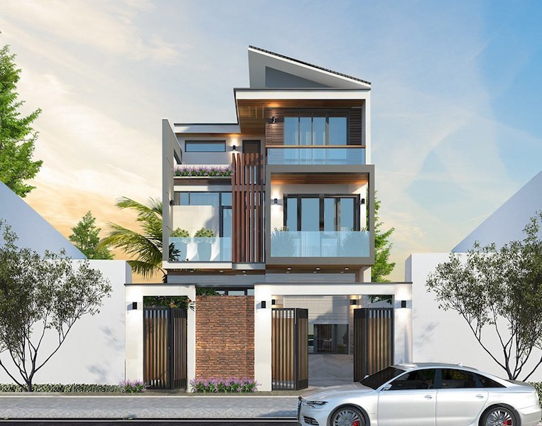 Cách phân chia cao độ tầng, kính cường lực sử dụng ở cửa sổ và ban công giúp căn nhà trông hiện đại và thông thoáng