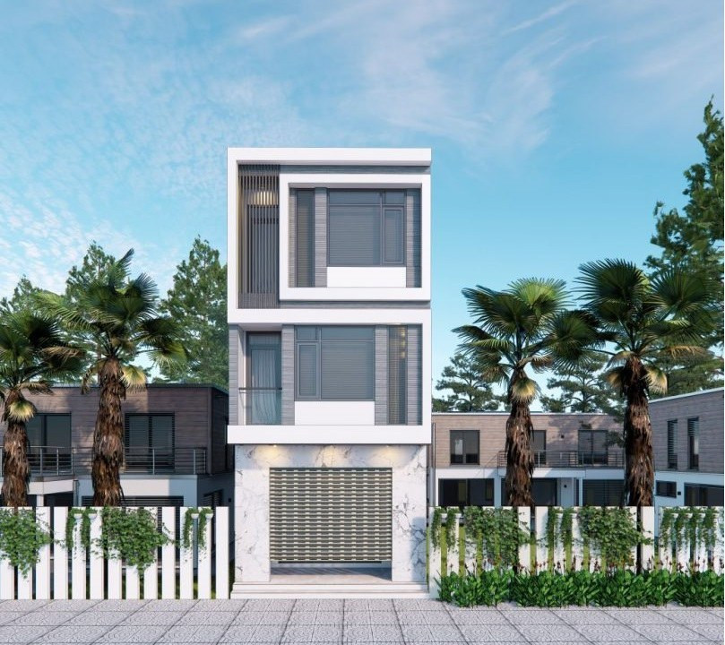 Mẫu nhà ống 3 tầng này có phối cảnh khá đơn giản, ít chi tiết nhưng vẫn thu hút mọi ánh nhìn bởi sự vuông vắn, gọn gàng