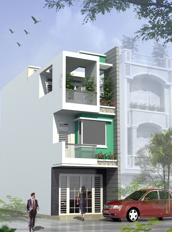 Mẫu nhà ống 3 tầng đơn giản này có diện tích khiêm tốn 4x8m, nhưng nhờ thiết kế khoa học nên vẫn đảm bảo được cả yếu tố tiện nghi và thẩm mỹ